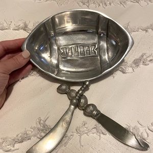silver football serving bowl